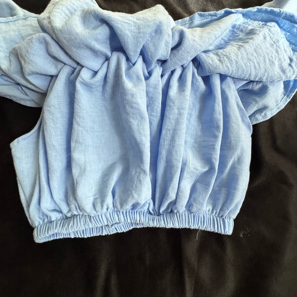 ethika Light Blue Off-Shoulder Ruffle Crop Top - Picture 9 of 9